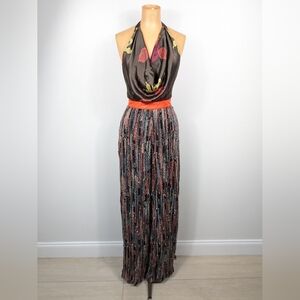 MART Hillary Jumpsuit Halter Cowl Neck Knit Wide Leg Silk Lambskin Trim Sz 0